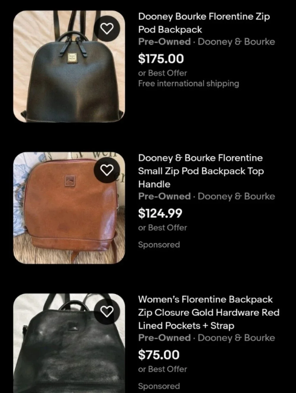 Dooney & Bourke Florentine Zip Pod Backpack Dark Brown Leather Redlined Interior